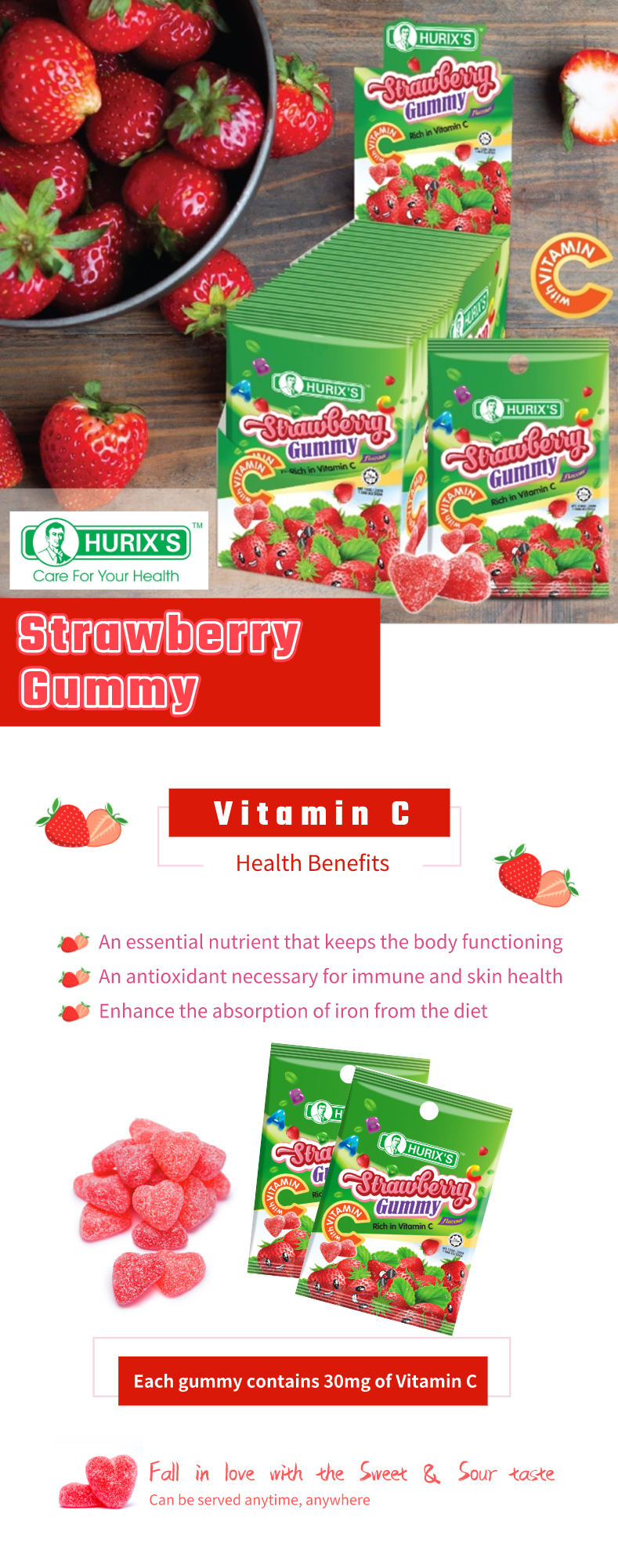 Hurix's Strawberry Gummy (with Vitamin C)